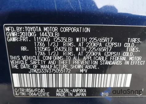 2007 Toyota Rav4 from USA, damaged, VIN JTMZD33V375055172